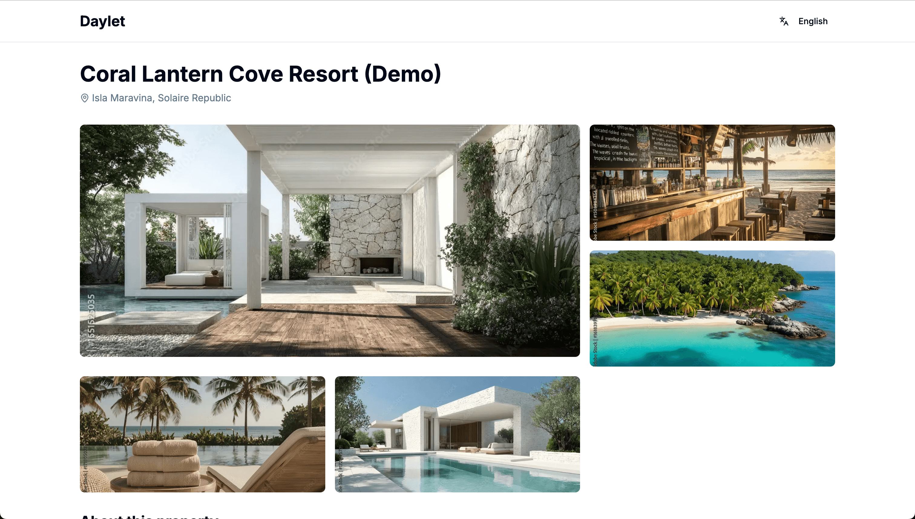 Public Daylet booking page with property photos